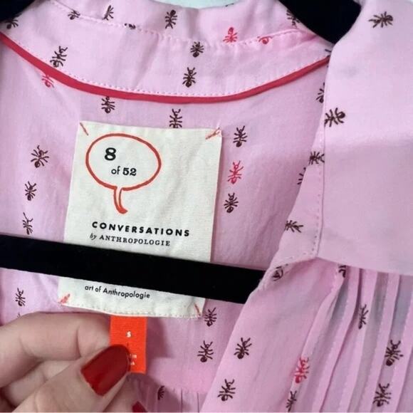 Anthropologie 8 of 52 Conversations Pink Ant Novelty Print Sleeveless Blouse - Picture 4 of 8
